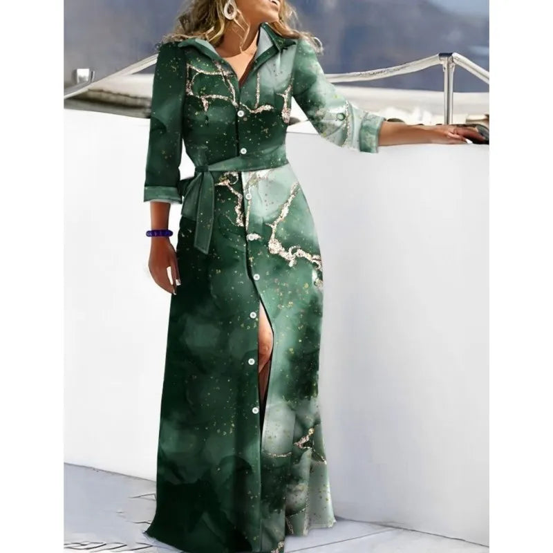 The dress that defines your spring. Elegant, flowy, and versatile, this maxi shirt dress with a waist tie enhances your silhouette with style. Perfect for any occasion, from casual to more sophisticated.