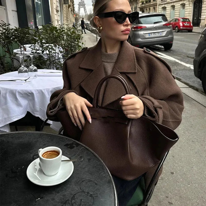 Casual Lapel Short Trench Coat For Women With Belt Long Sleeve Elegant Double Breasted Jacket 2025 Autumn Winter Vintage Outwear