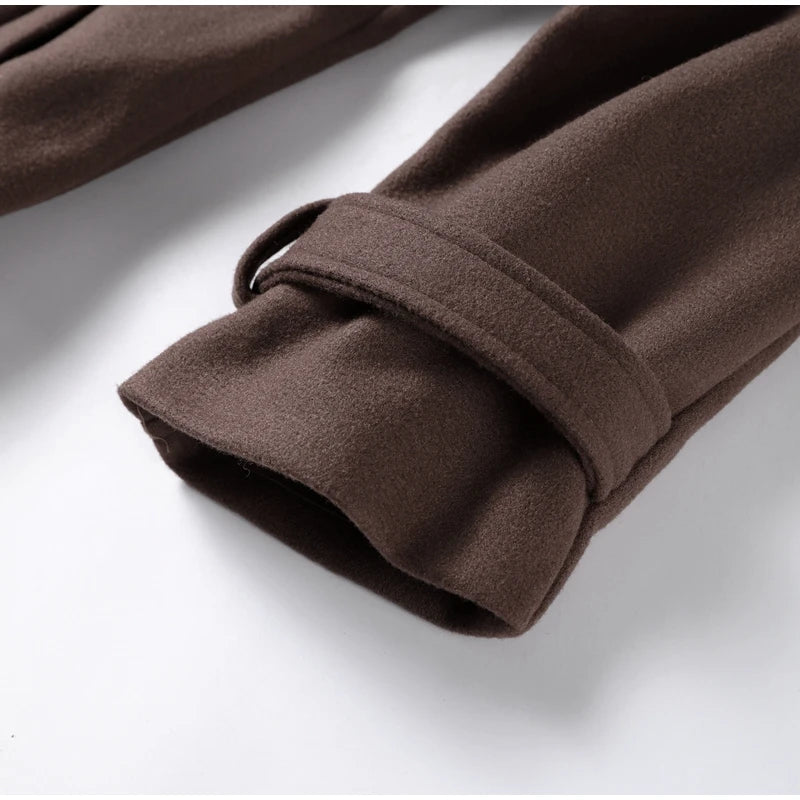 Casual Lapel Short Trench Coat For Women With Belt Long Sleeve Elegant Double Breasted Jacket 2025 Autumn Winter Vintage Outwear