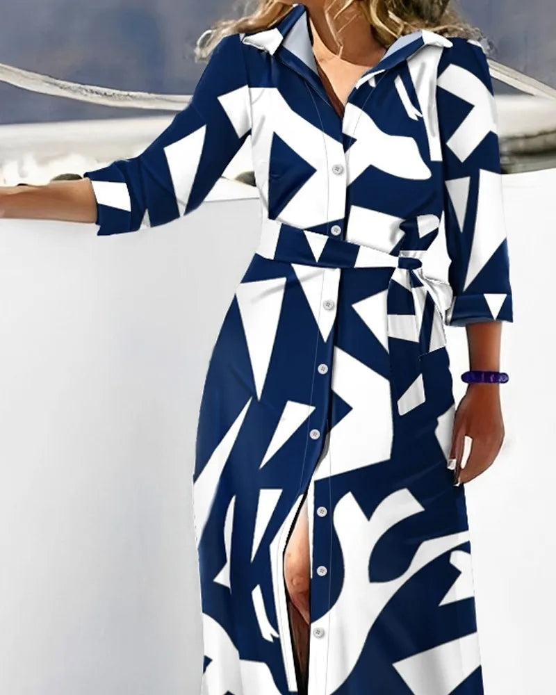 The dress that defines your spring. Elegant, flowy, and versatile, this maxi shirt dress with a waist tie enhances your silhouette with style. Perfect for any occasion, from casual to more sophisticated.