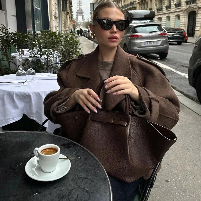 Casual Lapel Short Trench Coat For Women With Belt Long Sleeve Elegant Double Breasted Jacket 2025 Autumn Winter Vintage Outwear