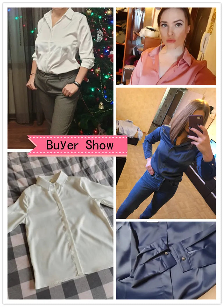 Silk Women's Shirt Long Sleeve Fashion Woman Blouses 2023 Satin Top Female Shirts and Blouse Basic Ladies Tops OL Women Clothing