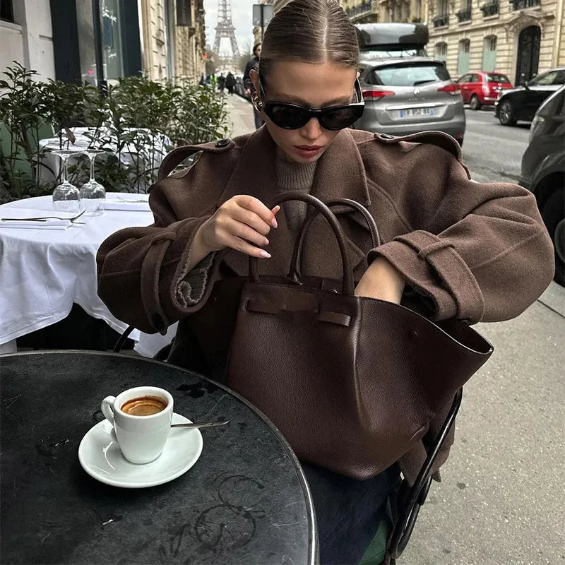 Casual Lapel Short Trench Coat For Women With Belt Long Sleeve Elegant Double Breasted Jacket 2025 Autumn Winter Vintage Outwear
