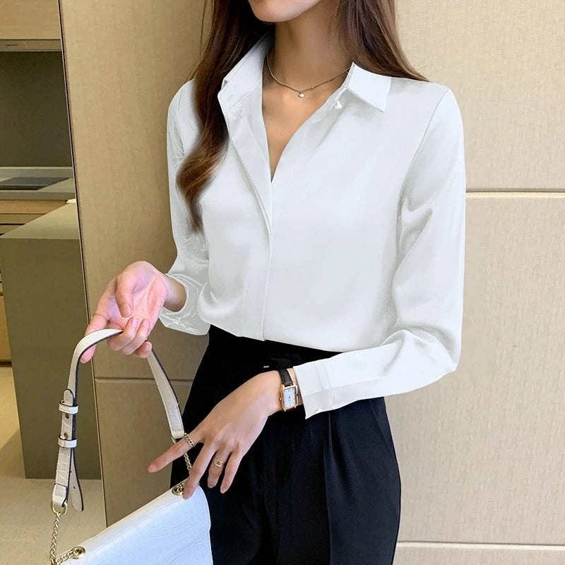 Silk Women's Shirt Long Sleeve Fashion Woman Blouses 2023 Satin Top Female Shirts and Blouse Basic Ladies Tops OL Women Clothing