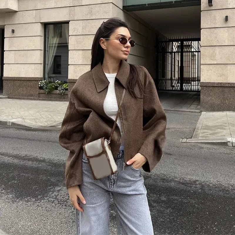 Casual Lapel Short Trench Coat For Women With Belt Long Sleeve Elegant Double Breasted Jacket 2025 Autumn Winter Vintage Outwear