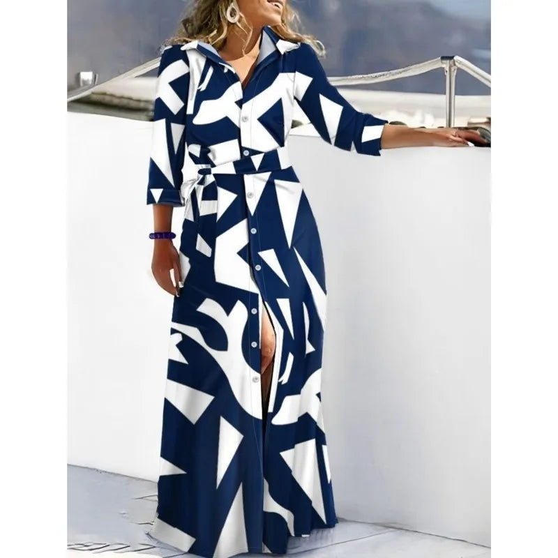 The dress that defines your spring. Elegant, flowy, and versatile, this maxi shirt dress with a waist tie enhances your silhouette with style. Perfect for any occasion, from casual to more sophisticated.
