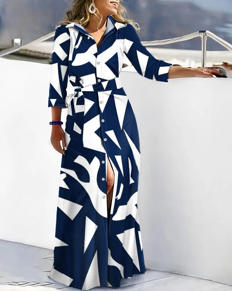 The dress that defines your spring. Elegant, flowy, and versatile, this maxi shirt dress with a waist tie enhances your silhouette with style. Perfect for any occasion, from casual to more sophisticated.
